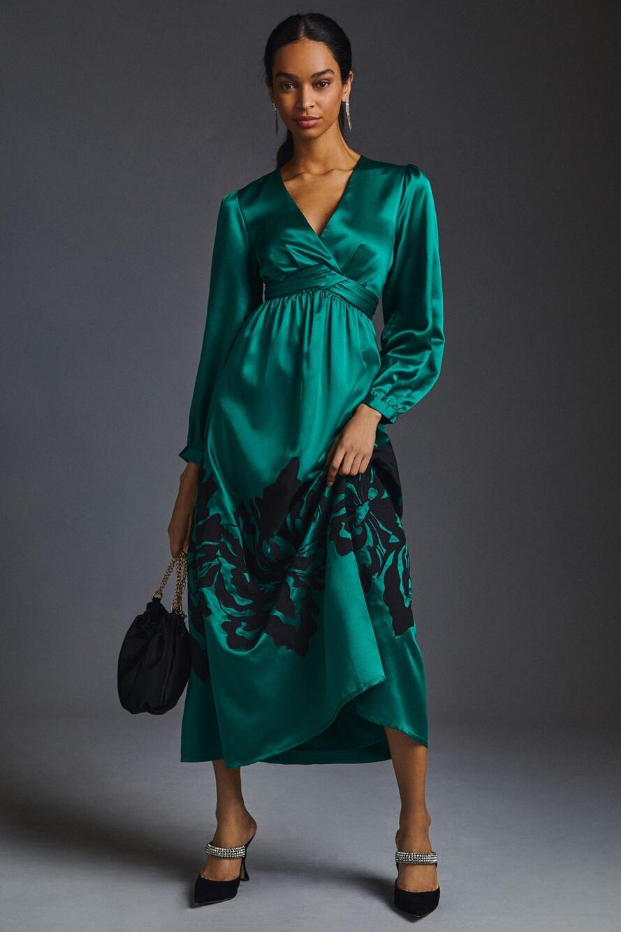 Nikasha Embroidered Satin Dress by Anthropologie - New Small